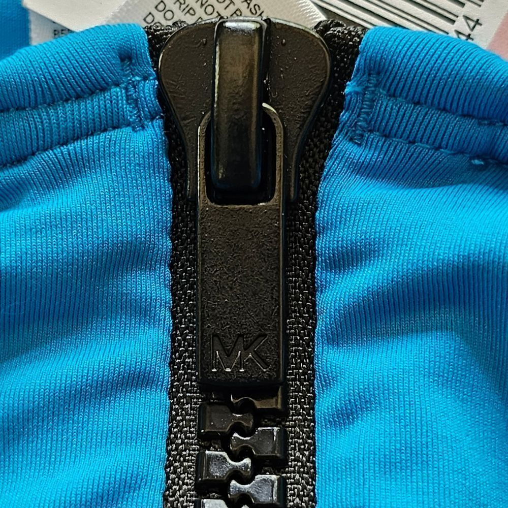 Michael Kors Blue Rashguard Short Sleeve Front Zip One-Piece Swimsuit size 10 - Picture 8 of 11